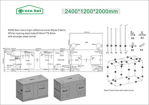 Green Hut 96"X48"X78" 600D Mylar Hydroponic Indoor Grow Tent