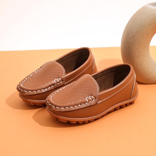 Image of Boys Loafers PU Leather Slip-On Toddler Dress Shoes Non-Slip Sole Kids Moccasins for School Events and Daily Wear