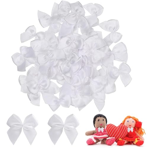 100 Stück Schleifen,Mini Schleife Schleife,Mini Stoff Satinschleife,Weiß,Kleine Satinschleifen Haar-Accessoire,für Handwerk Basteln Nähen Harre Hochzeit Geburtstag Party (Weiß)