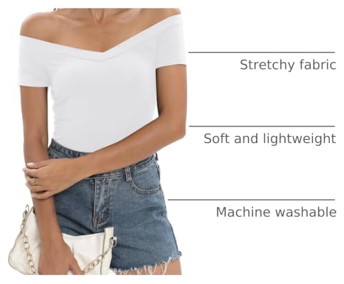 Image of Sarin Mathews Womens Shirts Off The Shoulder Tops Sexy V Neck Slim Fit Shirts Tops Blouses