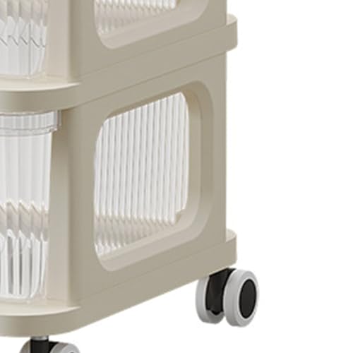 Chariot utilitaire à roulettes en métal blanc et bois noble à double niveau