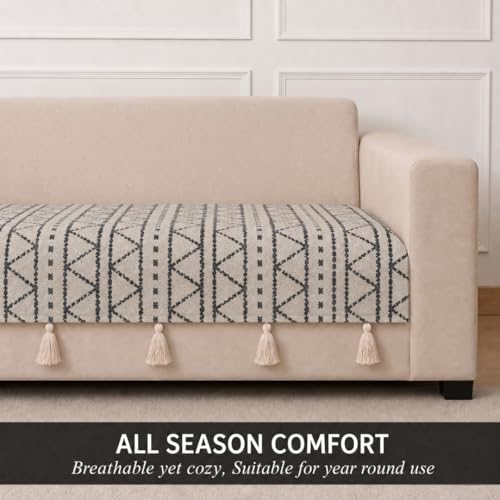 Image of STITCHNEST 'Nomad Weave Collection' 1 Seater Sofa Cover|Elegant Jacquard Fabric, Decorative Tassels, Washable & Durable for Modern Living32