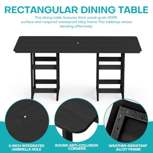 Image of 5-Piece Dining Set, HDPE Table & 4 Chairs, Black | HDPE Dining Set: 69.1 inch Table + 4 Chairs,380 lbs,304 Stainless,All-Weather,No Rust No Crack,Outdoor Patio Garden