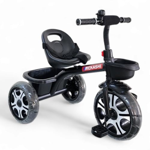Image of MEKASHI T-001MW Plug N Play Kids Trike /Baby Tricycle, Big Size Storage Basket, Bell, Comfortable Seat with Seat Belt, 12 to 48 Months, Load Upto 35Kg, Easy Assembly, Heavy Guage Steel Frame, Black