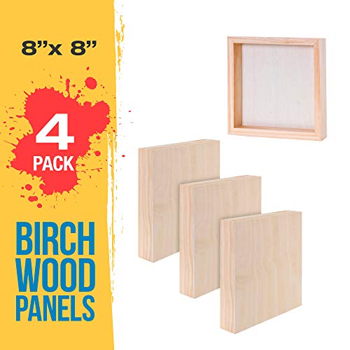 U.s. Art Supply 8" X 8" Birch Wood Paint Pouring Panel Boards, Gallery 1-1/2" Deep Cradle (Pack Of 4) - Artist Depth Wooden Wall Canvases - Painting Mixed-Media Craft, Acrylic, Oil, Encaustic #TOP1