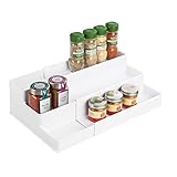 mDesign Plastic Adjustable, Expandable Kitchen Cabinet, Pantry, Shelf Organizer/Spice Rack with 3 Tiered Levels of Storage for Spice Bottles, Jars, Seasonings, Baking Supplies - White