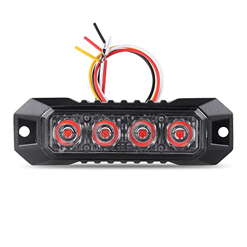 Raryloy 4 Led Red Strobe Lights Vehicles Trucks Emergency Strobe Lights Kit 12V -24V Beacon Warning Hazard Flash Strobe Lights Bar Grill Grille Surface Mount Red Lamps #TOP5