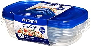 Sistema 950ml Rectangle Food Storage Containers, Clear with Blue Lid, Pack of 3