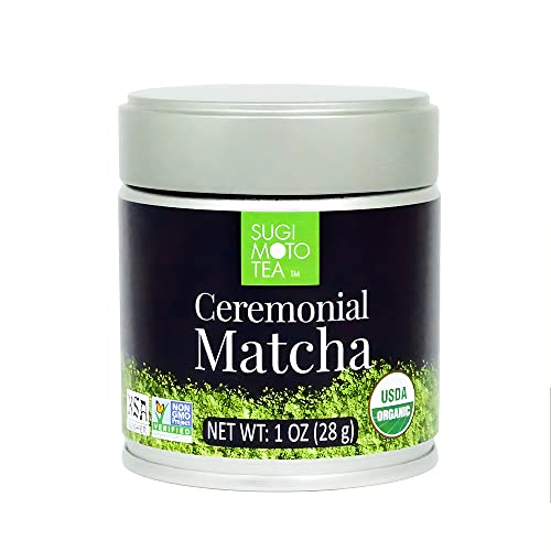 [Sugimoto Tea] Organic Ceremonial Matcha, Authentic Japanese Green Tea Powder, Shade-Grown & Freshly Sealed For Premium Quality And Flavor, Usda Organic, Kosher, Non-Gmo, 1.0 Ounce (28G) Tin #TOP28