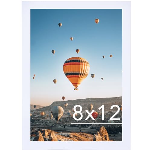 Image of JCJMY 8x12 Picture Frame White for Wall Hanging or Tabletop, Wall Mounting Horizontally or Vertically, 8 x 12 Wall Gallery Poster Photo Frame with Shatter Resistant Plexiglass, White
