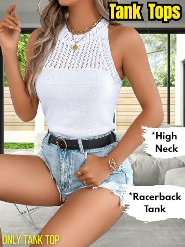 Image of ChiaoLezhee Women's Summer Knit Tank Tops, Racerback High Neck Lightweight Sweater Vest, Dressy Casual Outfits