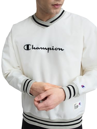Image of Champion Men's Lightweight V-Neck Woven Pullover, Standard Fit, Script Logo