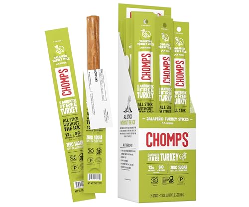 Image of Chomps Jalapeno Turkey Jerky Meat Snack Sticks 24-Pack - Keto, Paleo, Low Carb, Whole30, 12g Lean Meat Protein, Gluten and Antibiotic Free, Zero Sugar