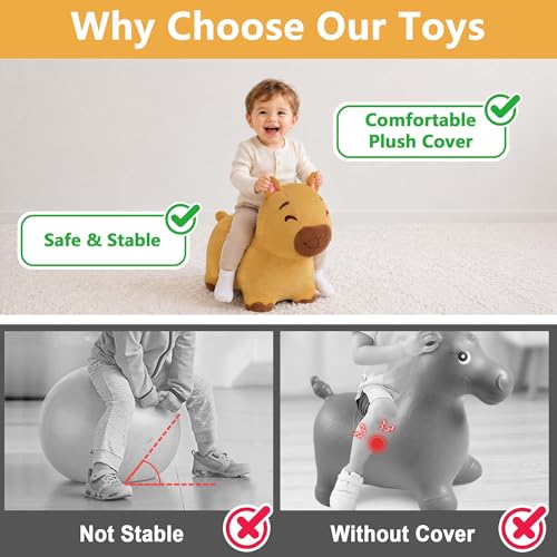 Bouncy Pals Capybara Hopping Horse, Toddler Boy Girls Inflatable Bouncing Animal Hopper, Kids Outdoor Jumping Toy, Indoor Plush Ride on Bouncer, Birthday Gifts for 18 24 Months 2 3 4 5 Year Old Child