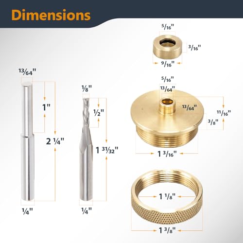 POWERTEC 71333 Router Bits Solid Brass Inlay Kit | For 1/4 Templates for High RPM Routing | Includes 1/8 Carbide Router Bit/Cutter + 1/4 Shank, Universal Bushing, Retainer Nut, Collar, Alignment Pin