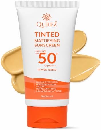 Qurez SPF 50 Tinted Mattifying Sunscreen PA++++ 50g | Matte Finish with No Wh...