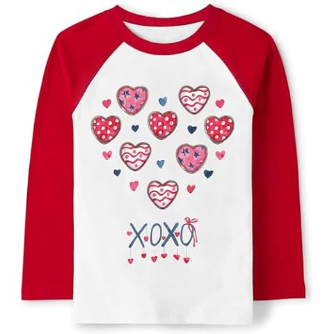 Tkria Little Girl T-Shirt Love Heart Valentine Day Outfits Love Heart Round Neck Raglan Sleeve XOXO Shirts Kid Sweatshirts 4T Cover