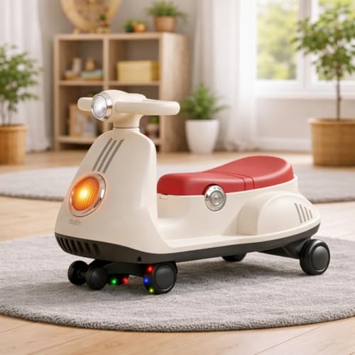Image of Baybee Gliddo Baby Swing Car for Kids with LED Lights & Music | 360 Steering Twister Push Ride On with Wide Seat, Storage & Smooth Glide | Wiggle Magic Car for Boys & Girls Aged 3+ Years (Sandal)