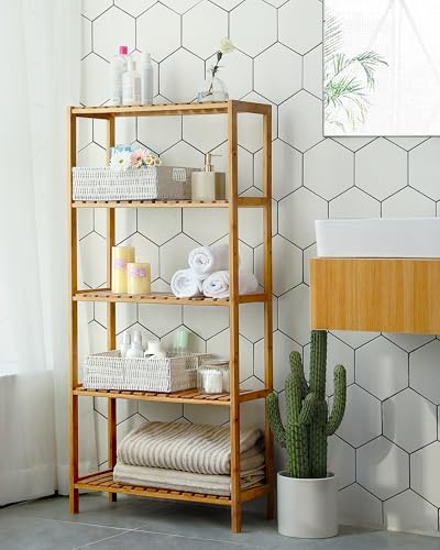 Miniatura 4 de Songmics Estantería De Almacenamiento De Bambú, Zapatero Para Plantas De 4 Niveles, Para Entrada, Baño, Sala De Estar, Balcón, Cocina, 5 Estantes