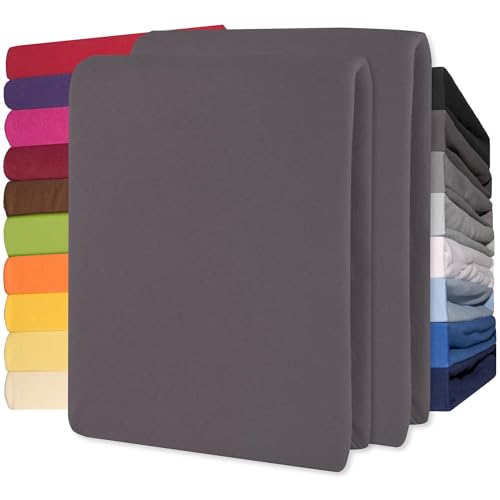 CelinaTex Jersey Topper Spannbettlaken Lucina 180x200-200x200cm anthrazit grau 100% Baumwolle gekämmt bis 12cm Matratzenhöhe Spannbettbezug,...
