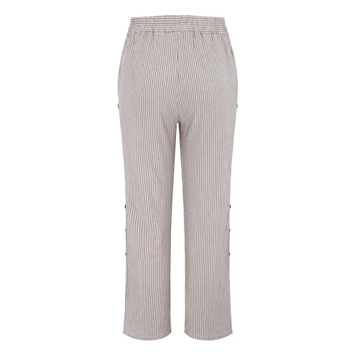 Womens Linen Pants Petite Womens Cotton and Linen Striped Elastic Waistband High Waistband Pocket Pants Side Nine4