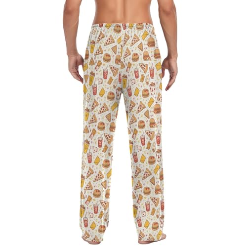 Men’s Cute Cartoon Fast Food Pajama Pants with Pockets, Comfortable Lounge Sleep Bottoms#1392