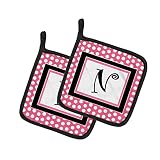 Caroline S Treasures Lettre N Monogramme – Rose Noir à pois Paire de maniques Cj1001-npthd, 7.5hx7.5 W, Multicolore