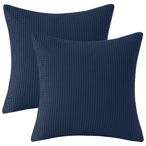 PHF 100% Cotton Waffle Weave Throw Pillow Cover, 24" x 24", No Filling, 2 Pack Elegant Home Decorative Square Throw Pillow Covers for Bed Couch Sofa, Dark Navy by PHF - Image 8