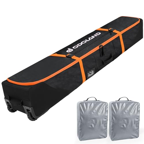 Odoland Bolsa De Esquí Con Ruedas Bolsas Acolchadas Para Snowboard Y Botas De Esquí Con Ruedas Para Viajes En Avión, Tela Oxford 900d Impermeable, Apta A 2 Pares De Esquís De 170 190 Cm, Naranja