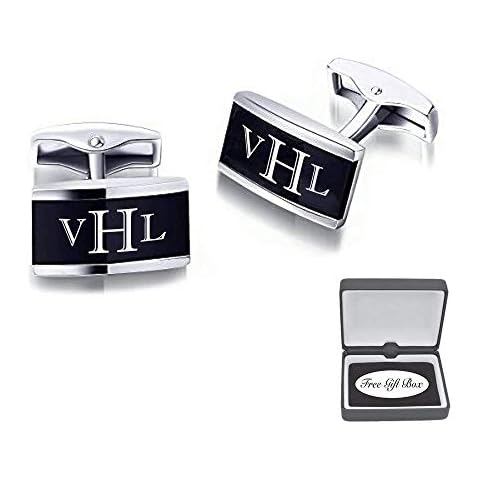 Personalized Black & Silver Two Tone Stainless Steel Cufflinks Monogram Custom Engraved Free - Men’s Accessory, Free Customization - Ships from USA Cover