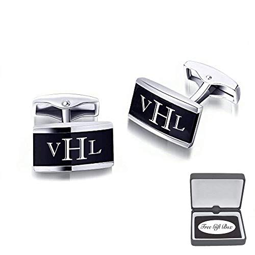 Personalized Black & Silver Two Tone Stainless Steel Cufflinks Monogram Custom Engraved Free - Ships from USA