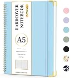 A5 Spiral Notebook Journal for Women & Men, Hardcover Large Notebooks for Work with Content Pages, 100 GSM Paper, College Ruled Journals for Work School Note Taking Writing-Black, Sky Blue