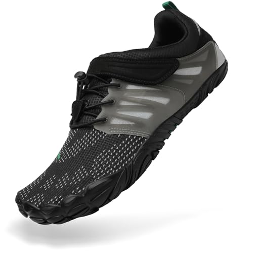 SAGUARO Womens Mens Barefoot Shoes Minimalist Trail Runner Wide Toe Box Zero Drop Outdoor Cross Training Shoe Iron Black
