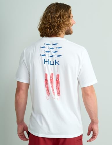 HUK Mens Short Sleeve Performance Tee, Fishing T-Shirt for Men, HUK and Lures - White, Small