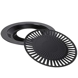 Haofy Cast Iron Korean BBQ Grill Pan Smokeless Nonstick with Integrated Drip Pan for All Heat Sources, Indoor Dinner Cooking, Outdoor Camping, Grilled Steak and Pork Belly