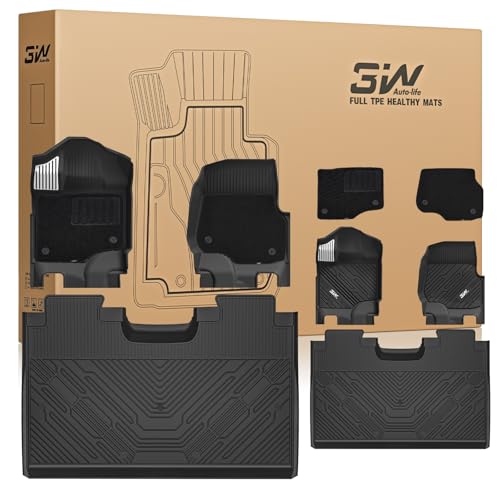 Image of 3W Floor Mats (with Metal Pedals) & Carpets for Ford F-150 2015-2026 & F150 Lightning 2022-2025 SuperCrew (w /o Fold Flat Storage), TPE All Weather Front & Rear 3PCS | Heavy Duty, Easy Clean - Black