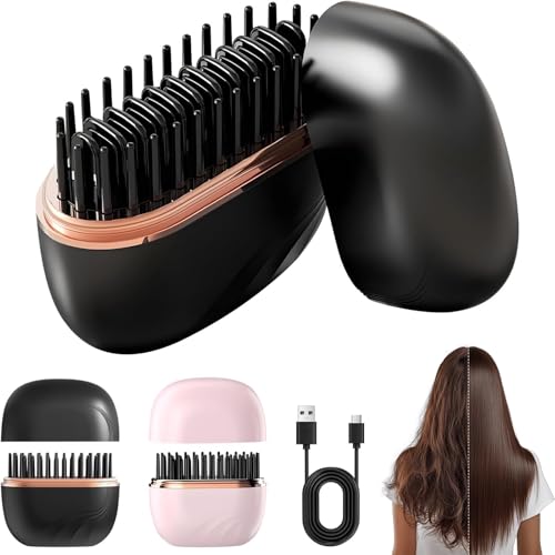 Sevoure Capsule Hair Straightener & Styler, Mini Cordless Hair Straightener Comb Portable Heat Hair Brush for Travel USB Rechargeable Hair Straightener Brush Straight Hair Dual-Use (Black)