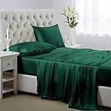 Lanest Housing Silk Satin Sheets, Full Size Satin Bed Sheet Set with Deep Pockets, Cooling Soft and Hypoallergenic Satin Sheets Full - Dark Green