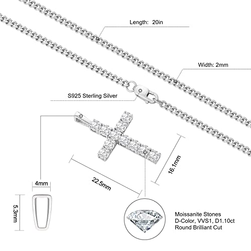 KRKC&CO Moissanite Diamond Cross Pendant For Men, S925 Sterling Silver, D Color, 1.1Carat, with 2mm 20" Rope Chain, Brilliant Excellent Cut Iced Out, 14K Gold, For Him4