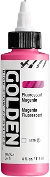 GOLDEN High Flow Acrylics, Fluorescent Magenta, 4 fl. oz. Bottle, Professional Acrylic Paint, Transparent