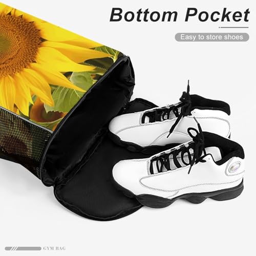 Waterproof Drawstring Gym Backpack with Shoe Compartment & Wet-Proof Pocket - Lightweight 28L Sunflowers Sports Backpack Travel Workout String Bag for Yoga Swim4