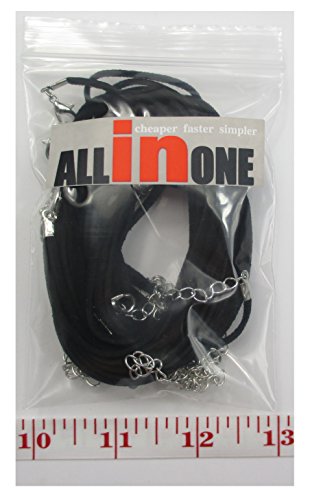 All In One 10Pcs Faux Leather Suede Cord Necklace With Lobster Clasp Extended Chain (25", Black) #TOP3