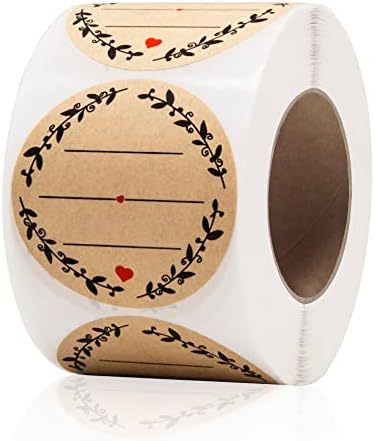 500pcs 2" Label Stickers for Jars and Lids, Wreath Design with 3 Lines for Writing, Kraft Sticker Labels Pantry Labels, Mason Jar Labels Canning Labels Bottle Labels