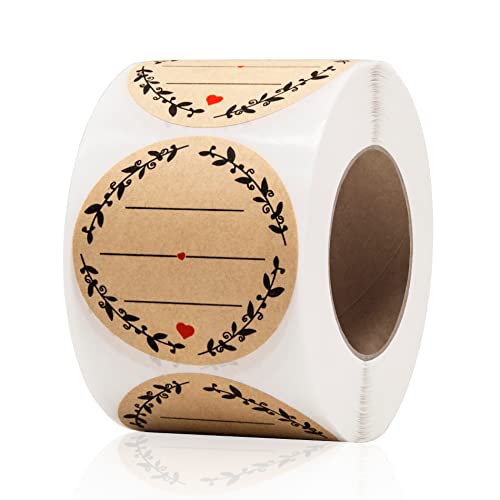 500Pcs 2" Label Stickers For Jars And Lids, Wreath Design With 3 Lines For Writing, Kraft Sticker Labels Pantry Labels, Mason Jar Labels Canning Labels Bottle Labels #TOP8