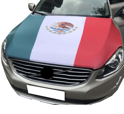 Mexico Flag Car Hood Cover 3.3X5FT 100% Polyester Elastic Fabrics Can be Washed Car Bonnet Banner