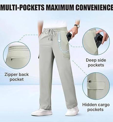 Flexrover Men's Multi-Pocket Stretch Comfort Outdoor Casual Pants, Risacharm Quick Dry Comforflex Fit Durable (Dark Gray,X-Large)4