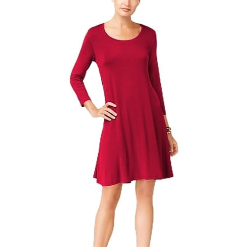BODYWEAR LTD Women's Ladies Long Sleeve Skater Swing Flared Dress - Elegant and Comfortable Casual Dress & Party Wear Dress for Any Occasion (Red, UK Size 12 - M/L)