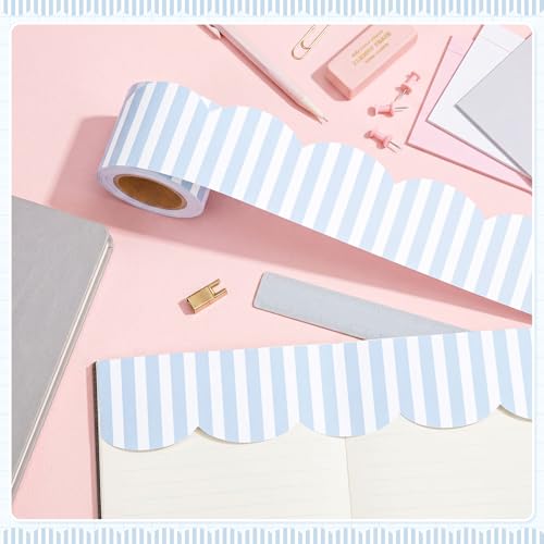 Fuutreo 32.8 ft Blue and White Stripes Bulletin Borders Classroom Bulletin Border Decoration Office Scalloped Trim for School Fiesta National Wedding Party Decoration - Image 2