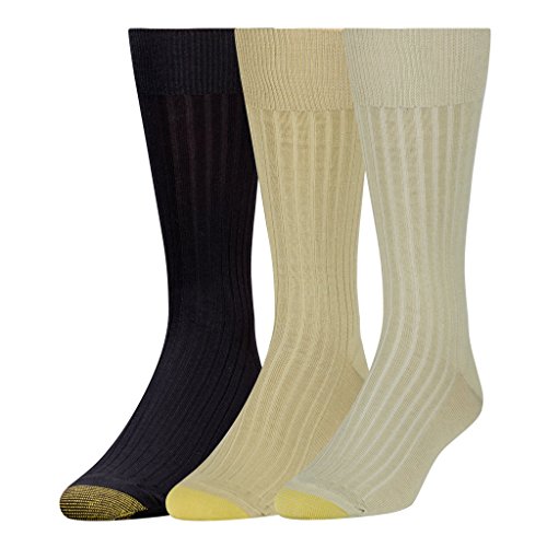 Goldtoe Men's Classic Canterbury Crew Dress Socks, 3-Pairs, Tan/Khaki/Black, Large #TOP2