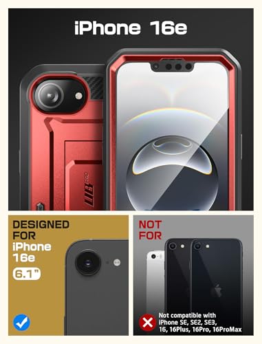 Image of SUPCASE for iPhone 16e Case with Screen Protector (Unicorn Beetle Pro), [Built-in Stand & Belt-Clip] [Military-Grade Protection] Full Body Phone Case for iPhone 16e 6.1'' 2025, Ruddy